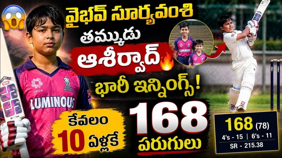 10 ఏళ్ల ఆశీర్వాద్ సూర్యవంశి సంచలనం! 119 బంతుల్లో 168 పరుగులు 10 ఏళ్ల ఆశీర్వాద్ సూర్యవంశి సంచలనం! 119 బంతుల్లో 168 పరుగులు