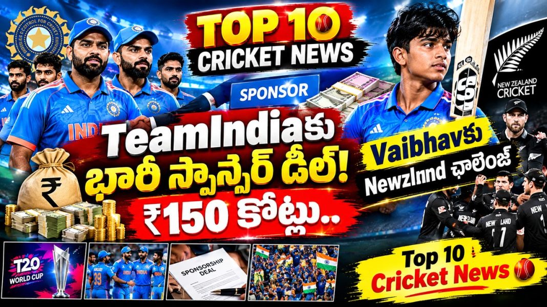 TeamIndiaకు భారీ స్పాన్సర్ డీల్! ₹150 కోట్లు.. Vaibhavకు Newzland ఛాలెంజ్ | Top 10 Cricket News TeamIndiaకు భారీ స్పాన్సర్ డీల్! ₹150 కోట్లు.. Vaibhavకు Newzland ఛాలెంజ్ | Top 10 Cricket News